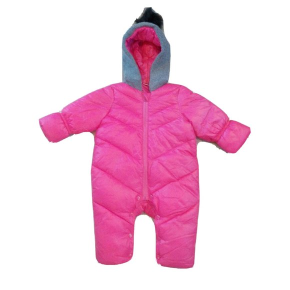 Quilted Full Zip Snap Crotch Hooded Snowsuit Fuchsia Pink Infant Girl - Picture 1 of 4